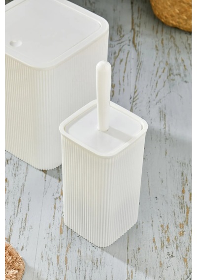 Kare Çöp Kovası Tuvalet Fırçası Set 2'li 5 Litre Beyaz Beyaz