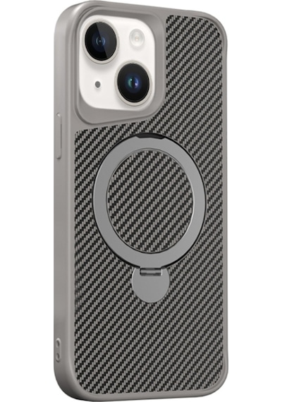 Teleplus Apple Uyumlu iPhone  14 Plus Kılıf Karbon Fiber Magsafeli 360 Dönerli Standlı Alp Kapak