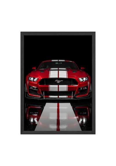 Ford Mustang Shelby Gt350 Siyah Ahşap Çerçeveli Poster, Dekoratif Araba Duvar Tablosu
