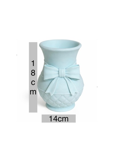 Modern 3d Baskı Fiyonklu Dekoratif Vazo - 18 Cm Estetik Çiçek Vazosu - Pastel Mavi Tasarım Obje Mavi