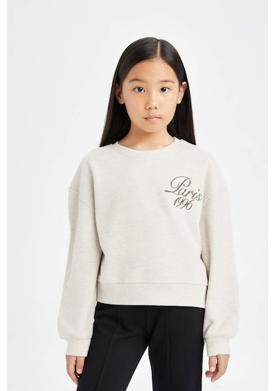 DeFacto Kız Çocuk Relax Fit Bisiklet Yaka Baskılı Selanik Kumaş Sweatshirt D4786A824WNBG354
