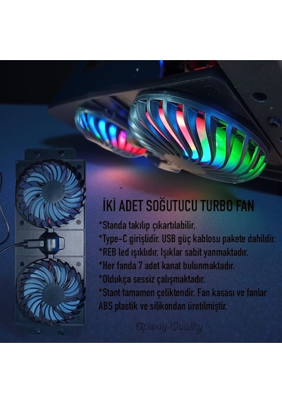 Upway Steel-cooler Rgb Turbo Fanlı Karbon Çelik Laptop Tablet Ve Telefon Standı