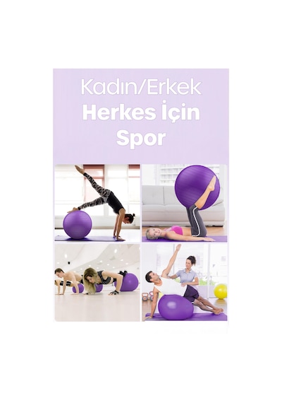65 Cm Pilates Topu Ve Pompa Seti 155-170 Cm Boy İçin Uygun Dayanıklı Anti-slip Mor