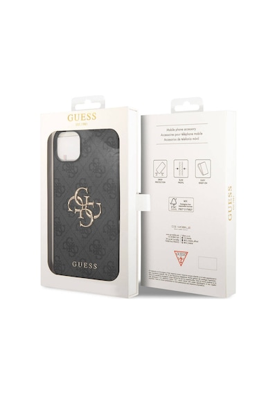 Apple Uyumlu iPhone 15 Plus Kılıf Guess Lisanslı Pu Deri Yazı Ve 4g Metal Logolu Desen Kahverengi