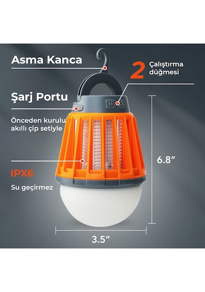 Bix Kl-01 Sivrisinek Kovucu Elektrikli Şarj Edilebilir Lamba - Turuncu
