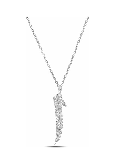 Çekirdekjewelry 925 Ayar Gümüş Elif Harf Kolye Zirkon Taşlı Şık Minimal Kadın Kolye Gri