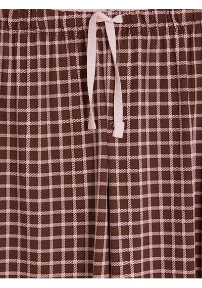 Lcw Dream Kahverengi Beli Lastikli Ekose Kadın Pijama Alt