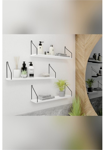 Duvar Rafı Kitaplık Mutfak Banyo Yaşam Alanı 3 'lü Set 15 X 40 Cm Beyaz