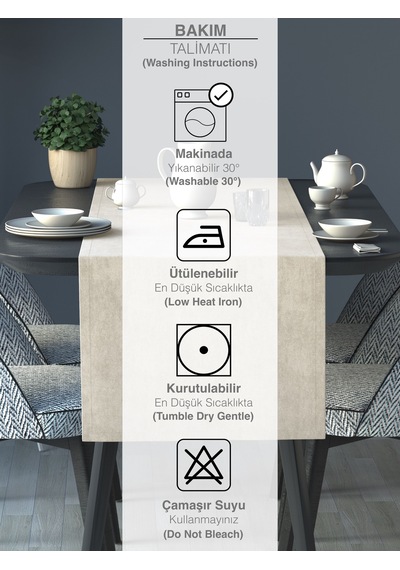 Kadife Efektli Ekru Renk Aura Serisi Runner 40 X 140 Ekru
