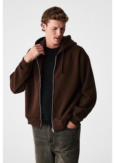 Grimelange Ashby Erkek Kapüşonlu Fermuarlı Cepli Kordonlu Boxy Kalıp Acı Kahve Sweatshirt Acı Kahverengi