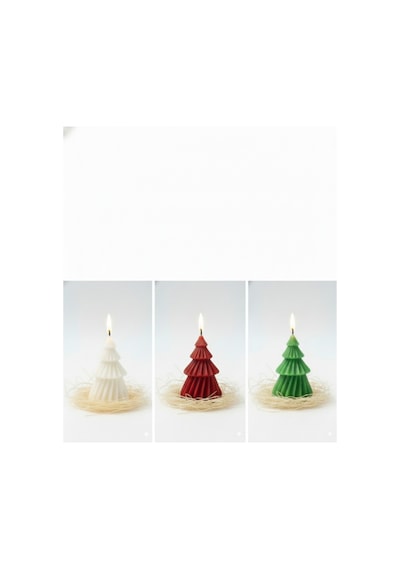 Yılbaşı Mumu Modern Çam Ağacı 3lü Set 8x12 Çok Renkli