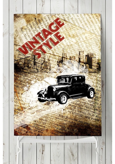 Kahverengi Vintage Araba Posteri 2