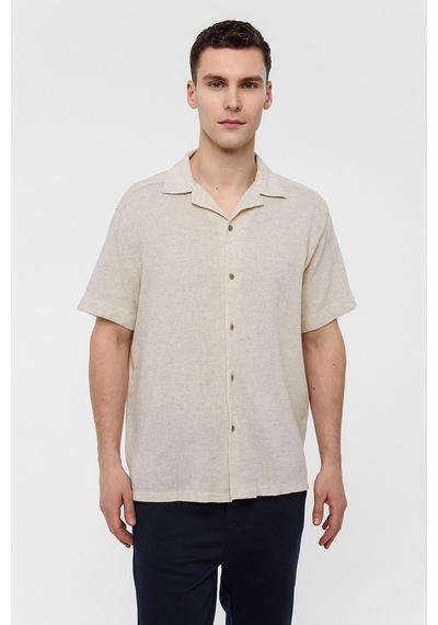 Backandbond Natural Relaxed Fit Küba Yaka Kısa Kollu Gömlek