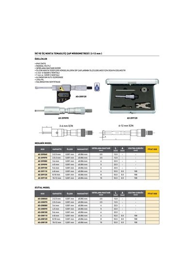 Fett As-208080 3-4 mm Asimeto Dijital 2 Ve 3 Nokta Temaslı İç Çap Mikrometresi