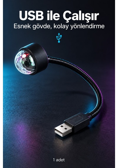 Usb Sese Duyarlı 8 Modlu Rgb Led Atmosfer Işığı Esnek Gövde Çok Renkli