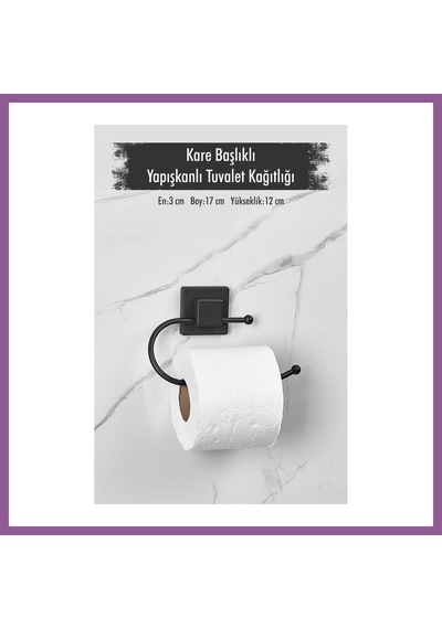 Bezos Yapışkanlı Kare Başlıklı Siyah Tuvalet Kağıtlığı Rengaren