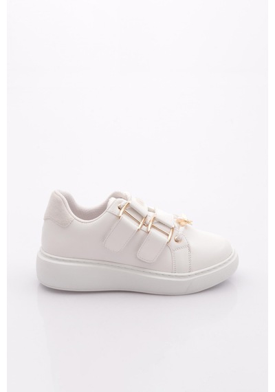 Dgn B1005 Kadin Aksesuarli Kemer Detayli Sneakers Ayakkabi Beyaz