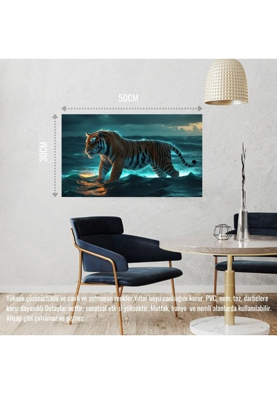 Kaplan Fırtınalı Bir Okyanusta 01 Çerçevesiz 50x30 Cm Pvc Tablo
