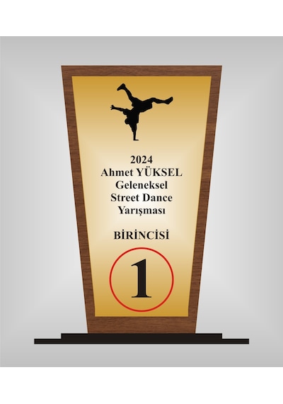 Street Dans Yarışması Plaketi , Ahşap Mdf Gold Levhaya Baskılı ,kişiye Özel İsim Baskı