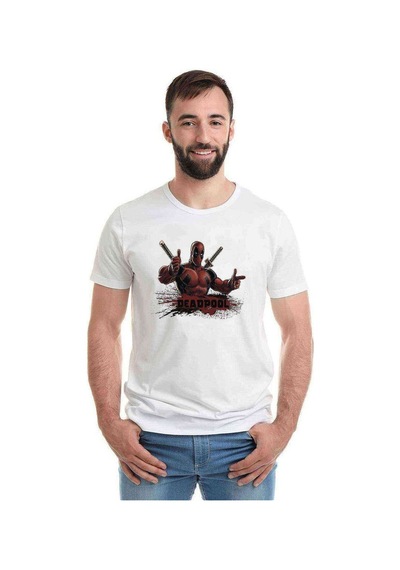 Deadpool Baskılı Beyaz Erkek Tshirt