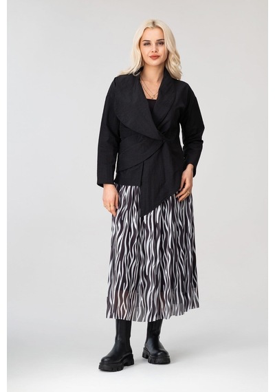 Bold & Young Kadın Siyah Beyaz Zebra Baskılı Astarlı Beli Lastikli Tül Etek