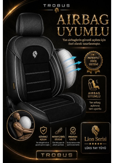 Fiat Albea 2002-2012 Uyumlu Lion Serisi Tay Tüyü Siyah Beyaz Premium Koltuk Kılıfı