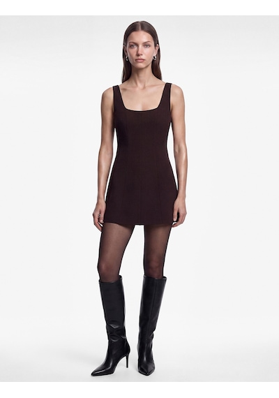 Koton Regular Fit A Kesim Kare Yaka Kolsuz Mini Elbise Kahverengi 7wak80030uw Kahve