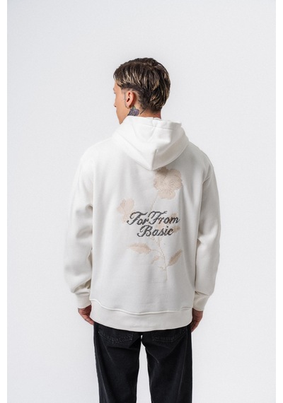 Respire Erkek Far From Basic Nakışlı Kapüşonlu Oversize Hoodie Ekru