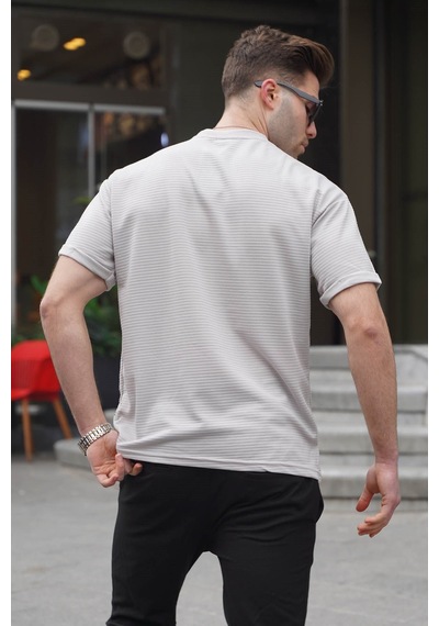 Madmext Boyalı Gri Likralı Basic Erkek Tişört 6060 Boyalı Gri