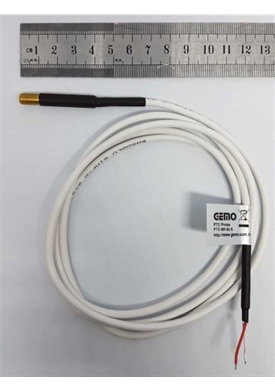 Gemo PTC-H-130C Sıcaklık Sensörü 1,5m Silikon Kablolu (2 telli) PTC Sensör, Uç Çapı 6 mm, (-50°C ... +130°C)
