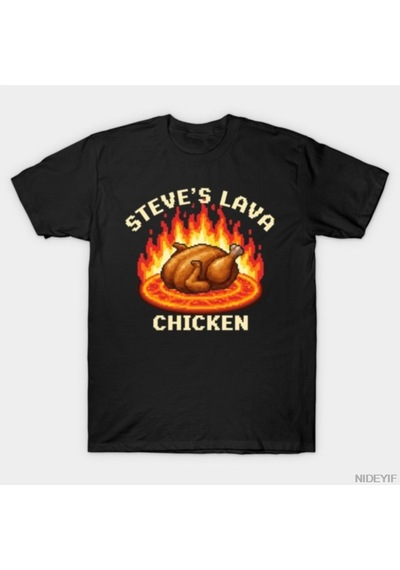 Flood Of Style Lava Chicken Steve'nin Lava Tişörtü Erkekler Kadınlar İçin %100 Pamuklu Tişörtler Kısa Kollu Siyah