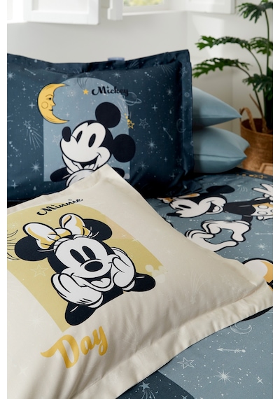 Mickey & Minnie Mouse Day Çift Kişilik Disney Lisanslı Lastikli Çarşaf Nevresim Takımı Mavi