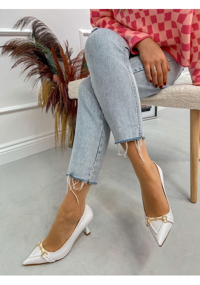 Ervanın Butiği Beyaz Cilt Mosscross Toka Detay Kadın Stiletto-3908