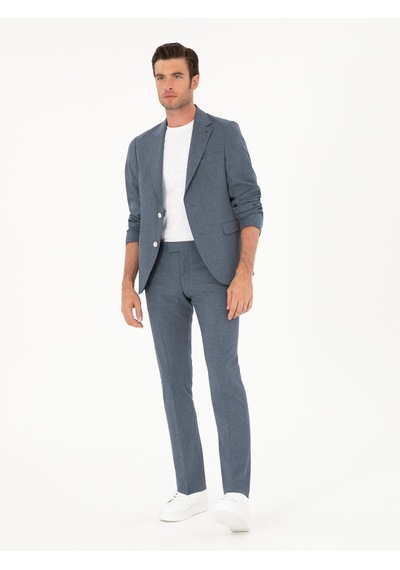 Cacharel İndigo Slim Fit Yün Karışımlı Takım Elbise Mavi
