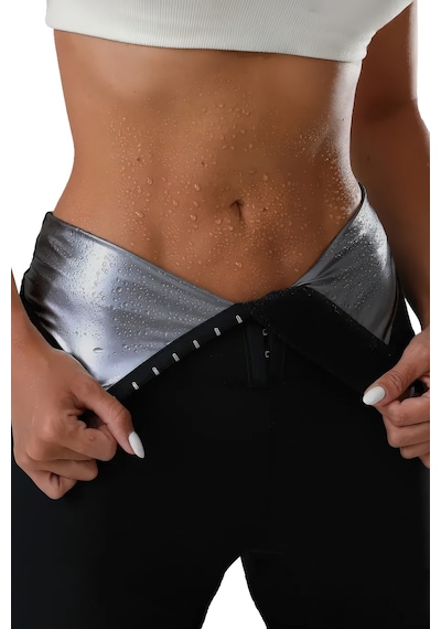 Elilom Sauna Agraflı Tayt - Terleme Artırıcı, Göbek Toparlayıcı, Bel Ve Bacak İnceltici, Termal Spor Mulu Siyah