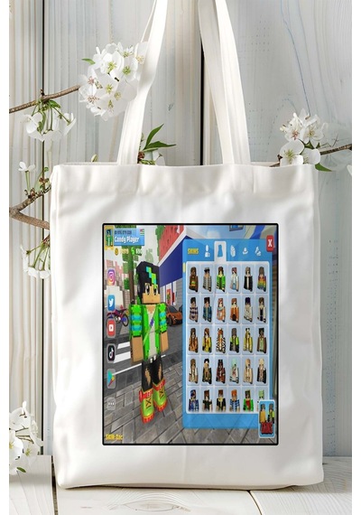 Art Hediye School Party Craft Mobil Oyun Baskılı Bez Çanta Omuz Çantası Çift Tafaflı Baskı Kişiye Özel 7 Çok Renkli
