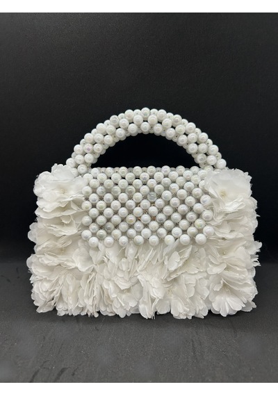 Luti Design Çiçekli Sedefli İnci Çanta- Pearl Bloom Collection Açık Gri