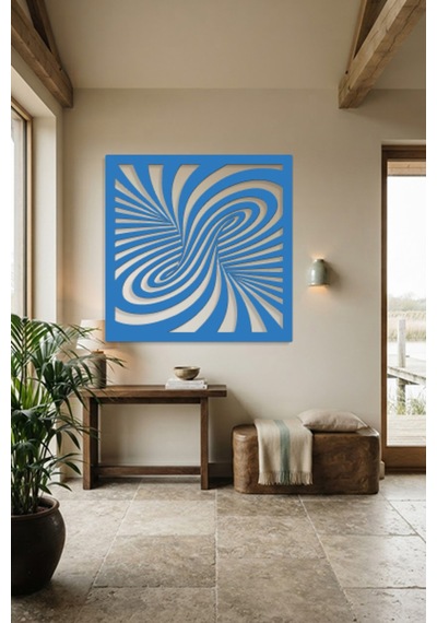 Optik İllüzyon Metal Duvar Tablosu - Metal Duvar Sanatı - Duvar Dekoru - 50 X 50 Cm Mavi