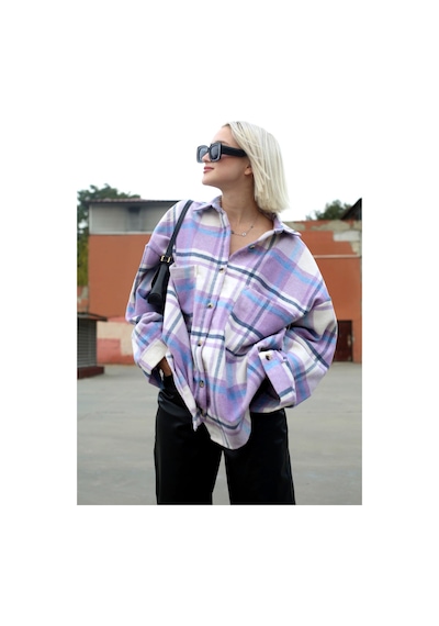 Madmext Lila Oversize Kadın Oduncu Gömlek Mg1589