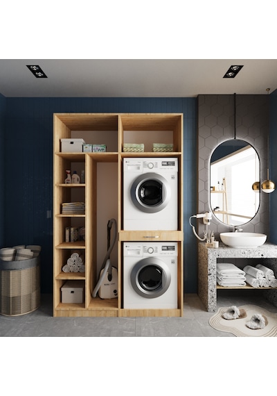 Megan Çamaşır Ve Kurutma Makinesi Dolabı Banyo Dolabı Meşe Meşe