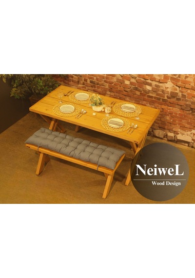 Neiwel Garden Sean Doğal Ahşap Banklı Bahçe Masa Takımı-70-120 Takım Açık Ceviz