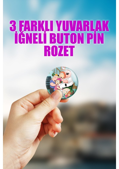 Family Guy Çanta Süsü Rozet İğneli Buton Rozet Seti 3 Adet Üçlü