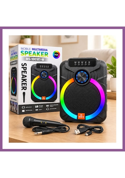 Bezos 10" Karaoke Bluetooth Hoparlör Mikrofonlu, Şarjlı, Rgb Rengaren