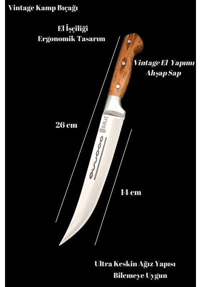 Sürlaz Kamp Mutfak Bıçak Seti 3 Parça Outdoor Bıçak Gümüş - Kahverengi