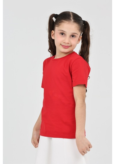 Erdem Kıds Kız Çocuk Kırmızı Düz Baskısız Kısa Kol Basic Casual-okul T-shirt Kırmızı Kırmızı