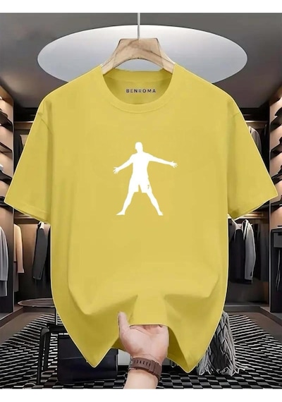Eller Yanda Beyaz Baskılı Oversize Tişört Sari