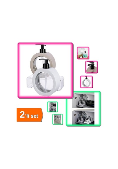 Buççin Online Mağaza 350 Ml Tezgah Üstü Oval Banyo Mutfak Sıvı Sabunluk + 6 Bölmeli Tencere Kapak Rafı - 2li Set Z0h9h5 P Çok Renkli