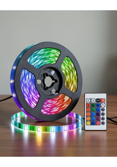 5 Metre Rgb Şerit Led Işıklı Kumandalı Güç Adaptörlü Her Ortama Uygun Çok Renkli