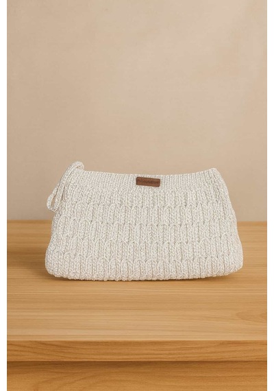 Ada Kostüm Tasarım Lunaria Gümüş Beyaz Örgü Clutch Çanta Astarlı