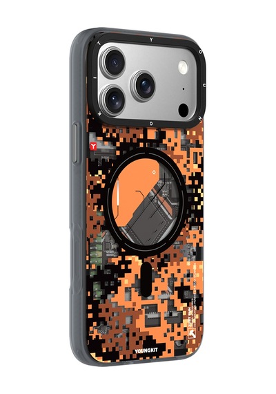 Apple Uyumlu iPhone 17 Pro Max  Kılıf M-safe Şarj Özellikli Youngkit Camouflage Sykell Serisi Kapak Turuncu Turuncu